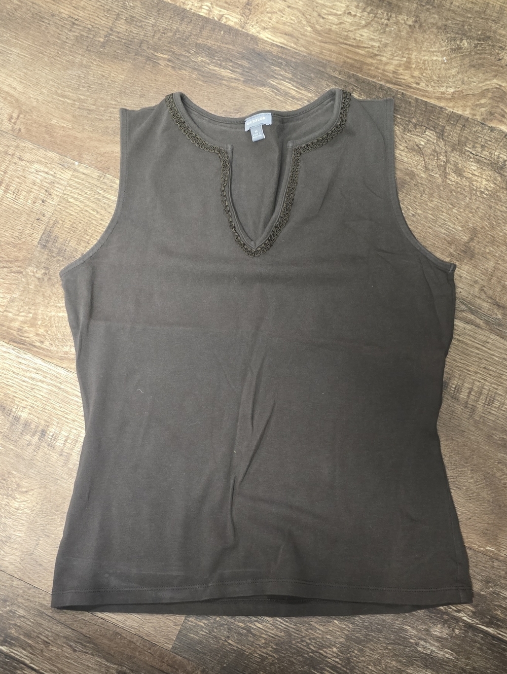 Like-New Ann Taylor Sleeveless Brown Knit Top with Braided V-Neck
